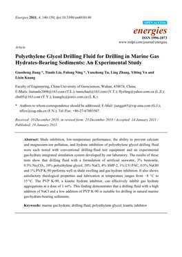 Polyethylene Glycol Drilling Fluid for Drilling in Marine Gas Hydrates-Bearing Sediments: an Experimental Study