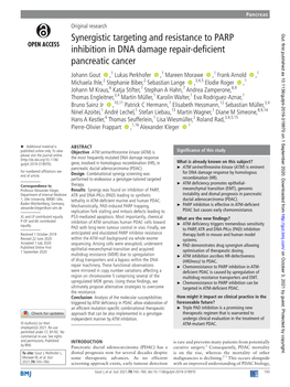 Synergistic Targeting and Resistance to PARP Inhibition in DNA Damage