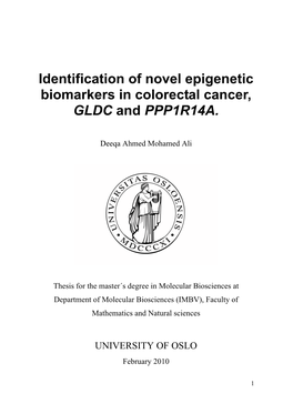 Identification of Novel Epigenetic Biomarkers in Colorectal Cancer, GLDC and PPP1R14A