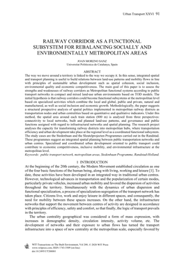 Railway Corridor As a Functional Subsystem for Rebalancing Socially and Environmentally Metropolitan Areas