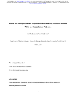 Natural and Pathogenic Protein Sequence Variation Affecting Prion-Like Domains