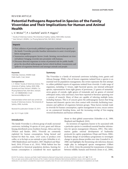 Potential Pathogens Reported in Species of the Family Viverridae and Their Implications for Human and Animal Health L