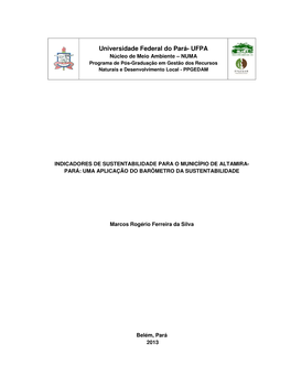 Universidade Federal Do Pará- UFPA Núcleo De Meio Ambiente – NUMA Programa De Pós-Graduação Em Gestão Dos Recursos Naturais E Desenvolvimento Local - PPGEDAM