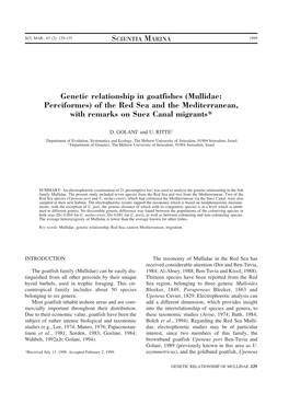 Genetic Relationship in Goatfishes (Mullidae: Perciformes) of the Red Sea and the Mediterranean, with Remarks on Suez Canal Migrants*