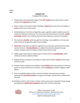 Tobacco Factsheet Fill-In Answer