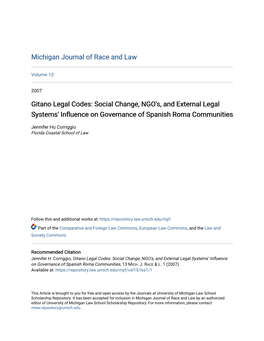 Gitano Legal Codes: Social Change, NGO's, and External Legal Systems' Influence on Governance of Spanish Roma Communities