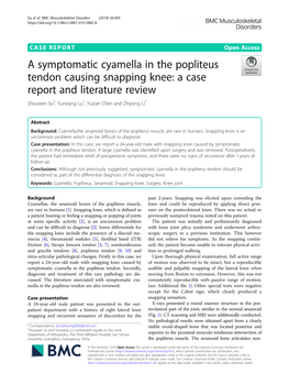 A Symptomatic Cyamella in the Popliteus Tendon Causing Snapping Knee: a Case Report and Literature Review Shouwen Su†, Yunxiang Lu†, Yuxian Chen and Zhiyong Li*