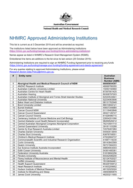 NHMRC Approved Administering Institutions