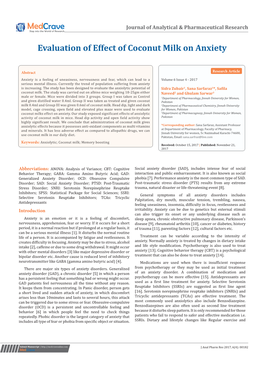 Evaluation of Effect of Coconut Milk on Anxiety