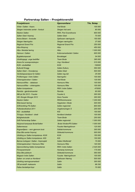 Partnerskap Salten – Prosjektoversikt Prosjektnavn Gjennomfører Tils