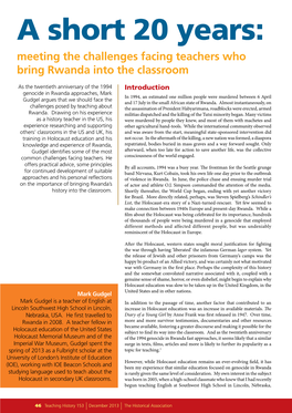 A Short 20 Years: Meeting the Challenges Facing Teachers Who Bring Rwanda Into the Classroom