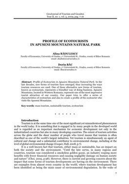 Profile of Ecotourists in Apuseni Mountains Natural Park