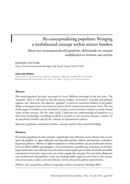 Re-Conceptualizing Populism: Bringing a Multifaceted Concept