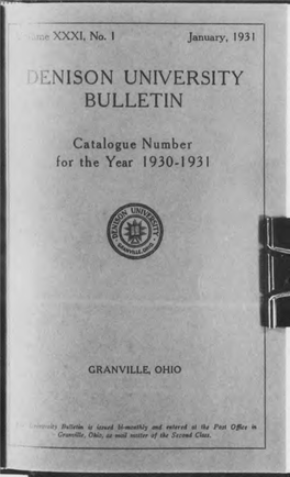 Denison University Bulletin Catalogue Number for the Year 1930-1931