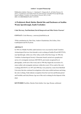 A Prehistoric Rock Shelter Burial Site and Enclosure at Scabba Wood, Sprotbrough, South Yorkshire