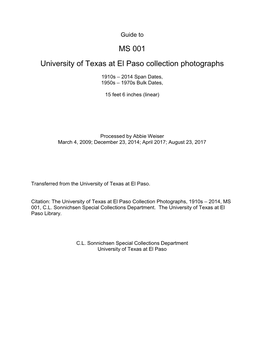 MS 001 University of Texas at El Paso Collection Photographs