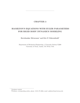 Chapter 3 Hamilton's Equations with Euler Parameters for Rigid Body