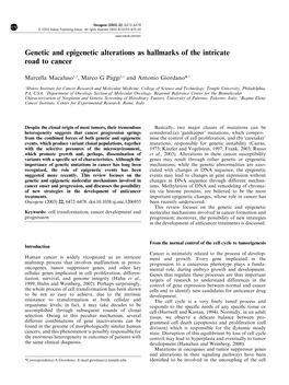 Genetic and Epigenetic Alterations As Hallmarks of the Intricate Road to Cancer
