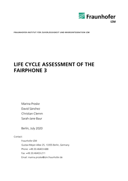 Life Cycle Assessment of the Fairphone 3