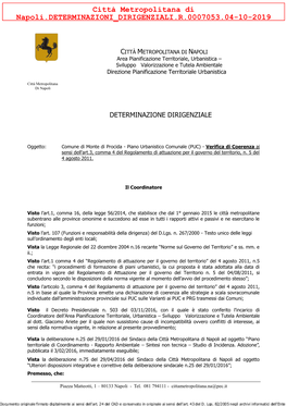 Monte Di Procida - Piano Urbanistico Comunale (PUC) - Verifica Di Coerenza Ai Sensi Dell'art.3, Comma 4 Del Regolamento Di Attuazione Per Il Governo Del Territorio, N