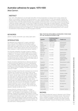 Australian Adhesives for Paper, 1870-1920 for Paper, Adhesives Australian a and in Newspapers