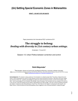 (Un) Settling Special Economic Zones in Maharashtra the Struggle to Belong