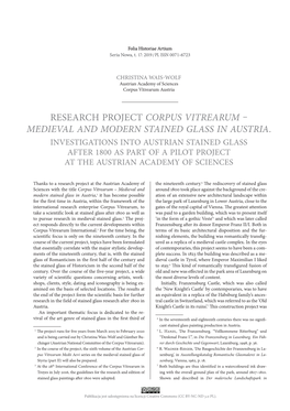 Medieval and Modern Stained Glass in Austria. Investigations Into Austrian Stained Glass After 1800 As Part of a Pilot Project at the Austrian Academy of Sciences