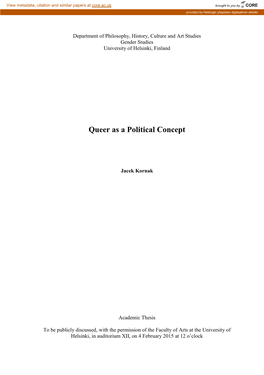 Queer As a Political Concept