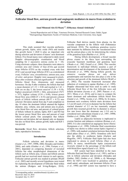 Follicular Blood Flow, Antrum Growth and Angiogenic Mediators in Mares from Ovulation to Deviation