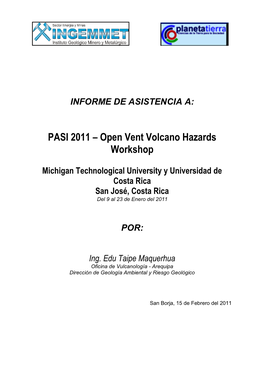 Informe De Asistencia A: PASI 2011 Open Vent Volcano