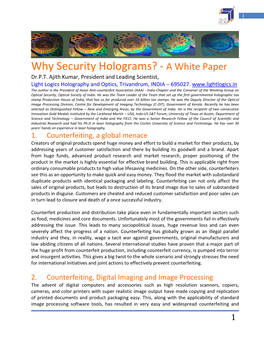 Security Holography Common Security Holograms Store Images and Information As Complex Light Scattering Microscopic Thickness Structures