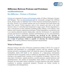 Difference Between Protease and Proteinase Key Difference – Protease Vs Proteinase