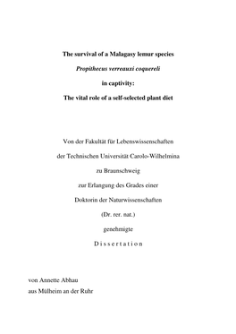 The Survival of a Malagasy Lemur Species Propithecus Verreauxi Coquereli in Captivity: the Vital Role of a Self-Selected Plant D