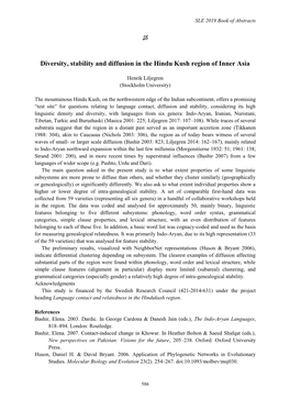 Diversity, Stability and Diffusion in the Hindu Kush Region of Inner Asia