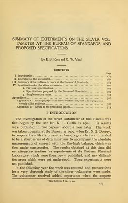 Summary of Experiments on the Silver Voltameter at the Bureau Of