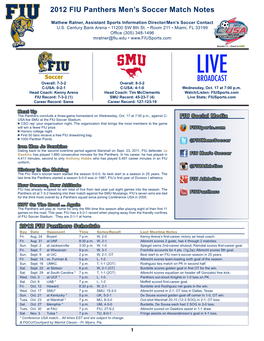 2012 FIU Panthers Men's Soccer Match Notes