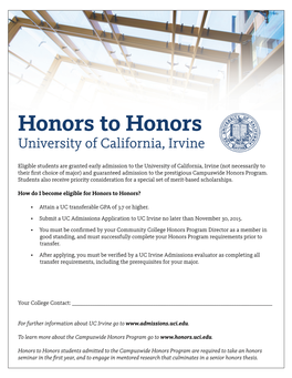 Honors to Honors University of California, Irvine