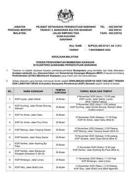 Jabatan Perdana Menteri Malaysia Pejabat Setiausaha Persekutuan Sarawak Tingkat 3, Bangunan Sultan Iskandar Jalan Simpang Tiga 9