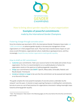 How to Bring About Gender Equality in Your Organization Examples of Powerful Commitments Made by the International Gender Champions