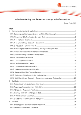 Maßnahmenkatalog Zum Radverkehrskonzept Main-Taunus-Kreis