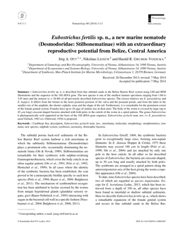 Eubostrichus Fertilis Sp. N., a New Marine Nematode (Desmodoridae: Stilbonematinae) with an Extraordinary Reproductive Potential from Belize, Central America ∗ Jörg A