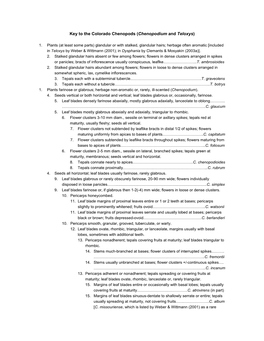 Key to the Colorado Chenopods (Chenopodium and Teloxys)