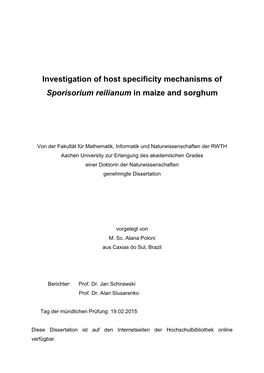 Investigation of Host Specificity Mechanisms of Sporisorium Reilianum in Maize and Sorghum