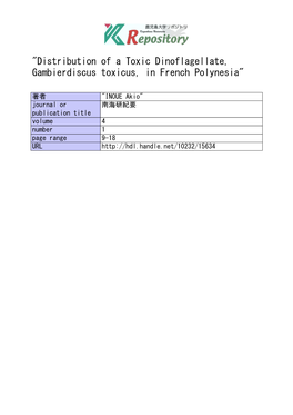 Distribution of a Toxic Dinoflagellate, Gambierdiscus Toxicus, in French Polynesia