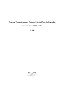 Teaching Thermodynamics: Chemical Potential from the Beginning G