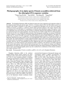 Phylogeography of an Alpine Species Primula Secundiflora Inferred From