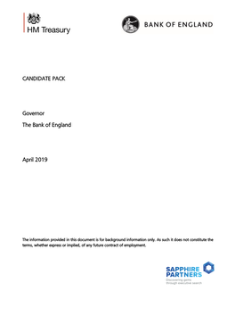 CANDIDATE PACK Governor the Bank of England April 2019