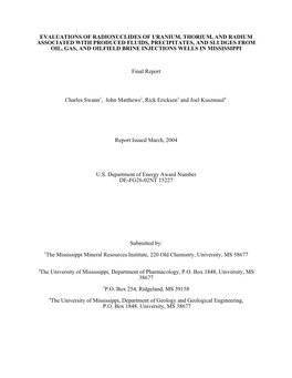 Evaluations of Radionuclides of Uranium, Thorium, and Radium Associated with Produced Fluids, Precipitates, and Sludges From