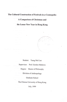 The Cultural Construction of Festivals in a Cosmopolis: a Comparison of Christmas and the Lunar New Year in Hong Kong