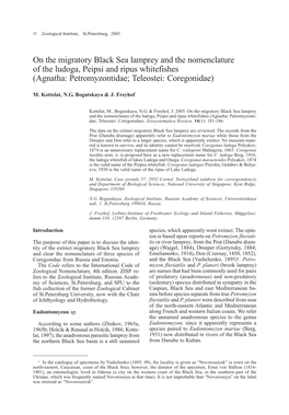 On the Migratory Black Sea Lamprey and the Nomenclature of the Ludoga, Peipsi and Ripus Whitefishes (Agnatha: Petromyzontidae; Teleostei: Coregonidae)